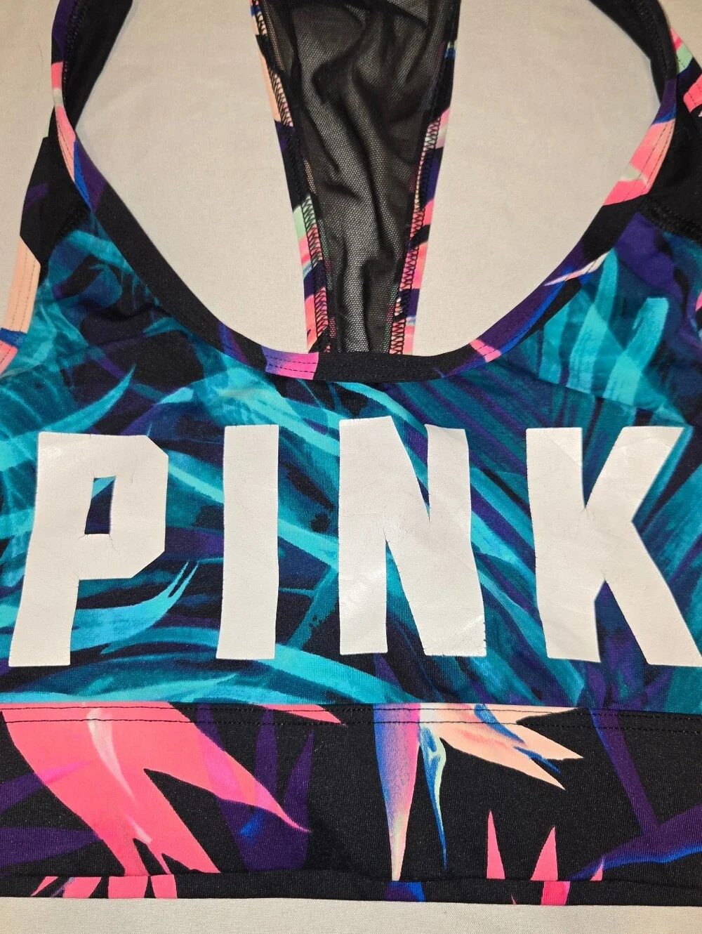 PINK Victoria's Secret Black Tee with Tropical Floral Bralettes Sz XS & M